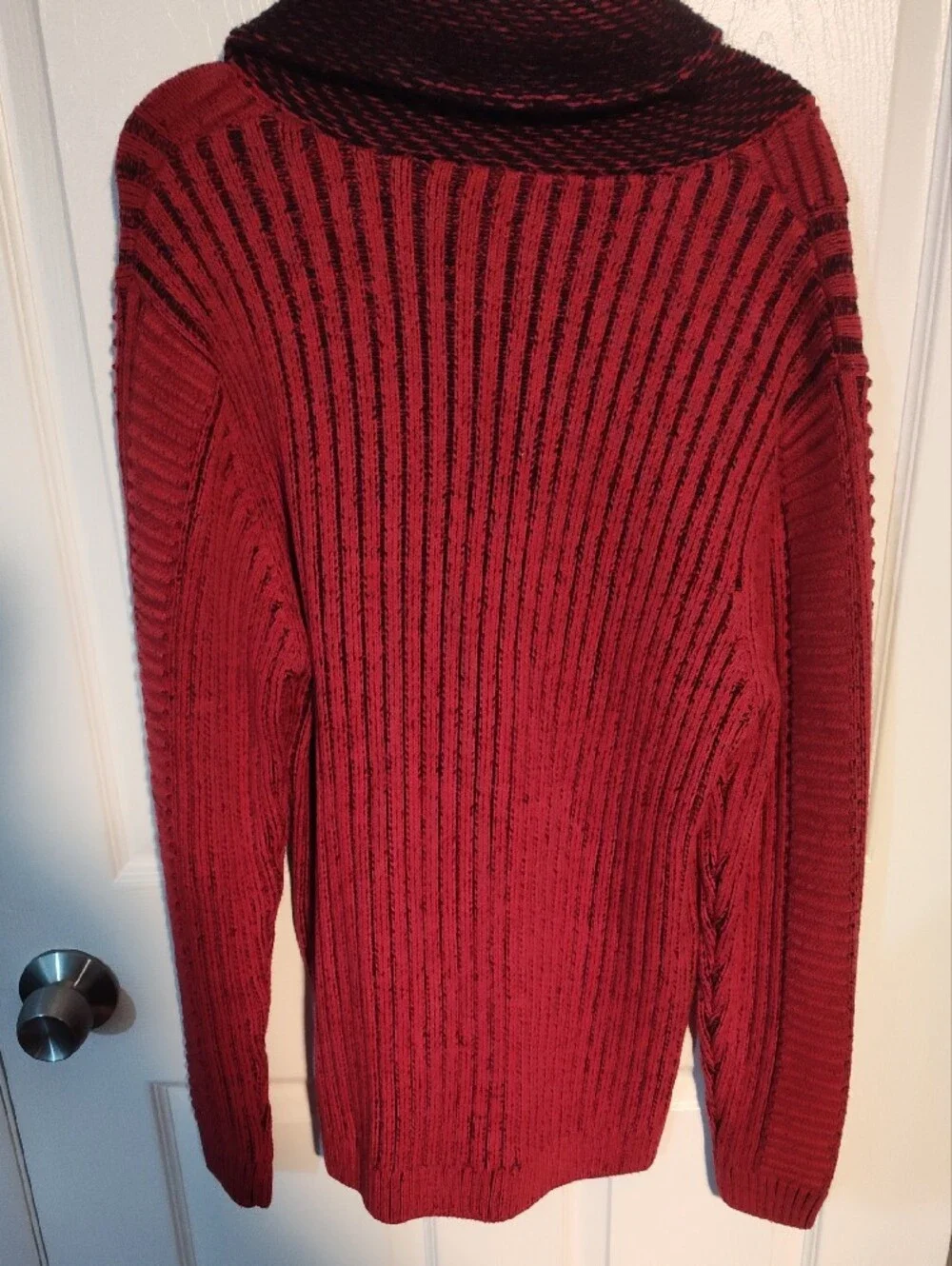 Men's Burgundy Ribbed Cowl-Neck Zip Sweater